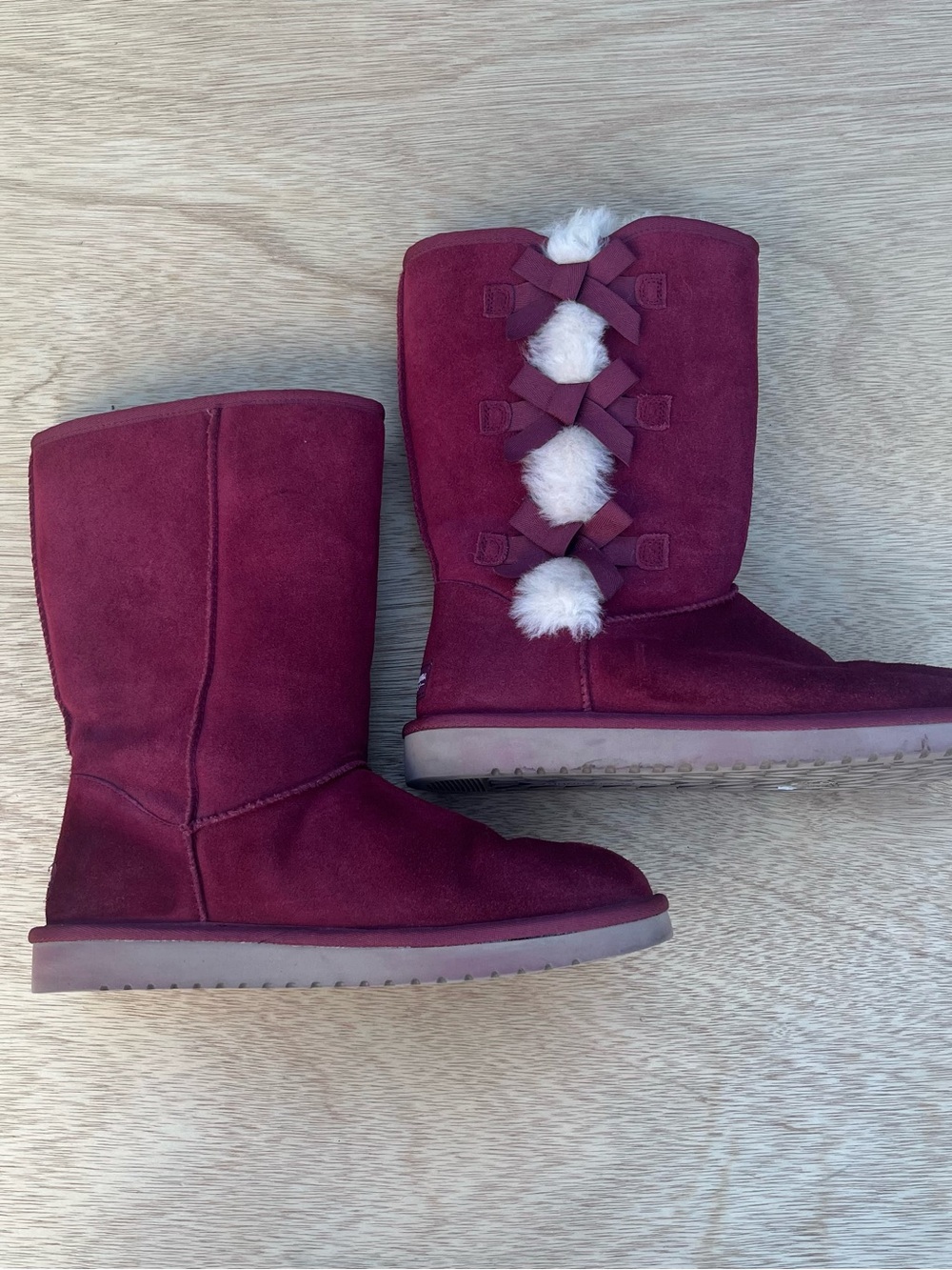 UGG Koolaburra Victoria Boots Plum Bows Short Sherpa Sheepskin Suede